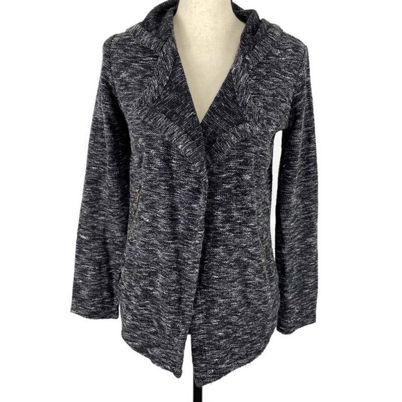 BB Dakota Demi Hoodie Jacket Open Cardigan Black Marled Pockets Womens Sz XS - Picture 1 of 11